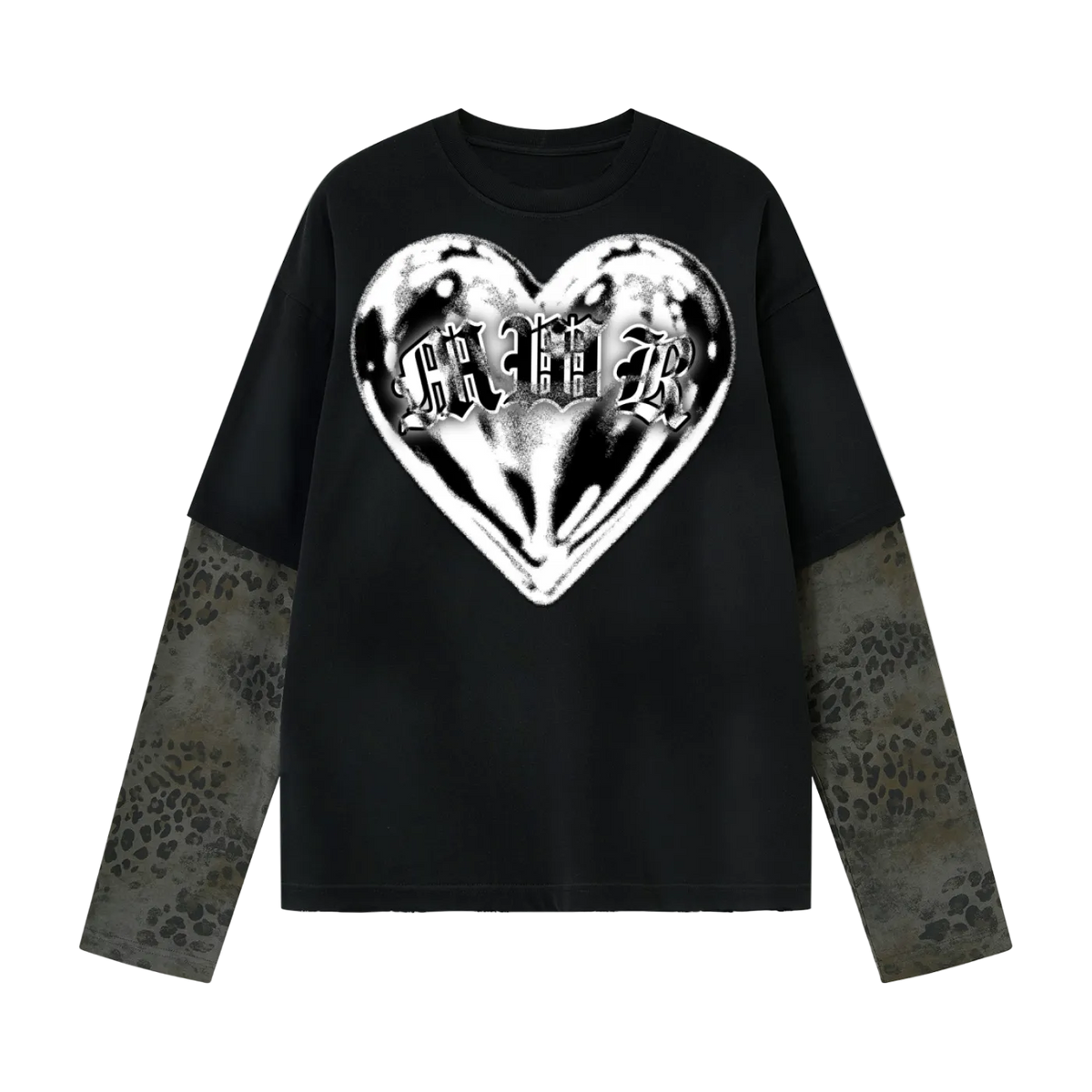 Leopard print sleeve “Tuff Luv” Tee
