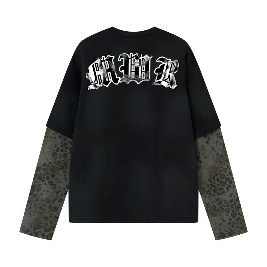 Leopard print sleeve “Tuff Luv” Tee